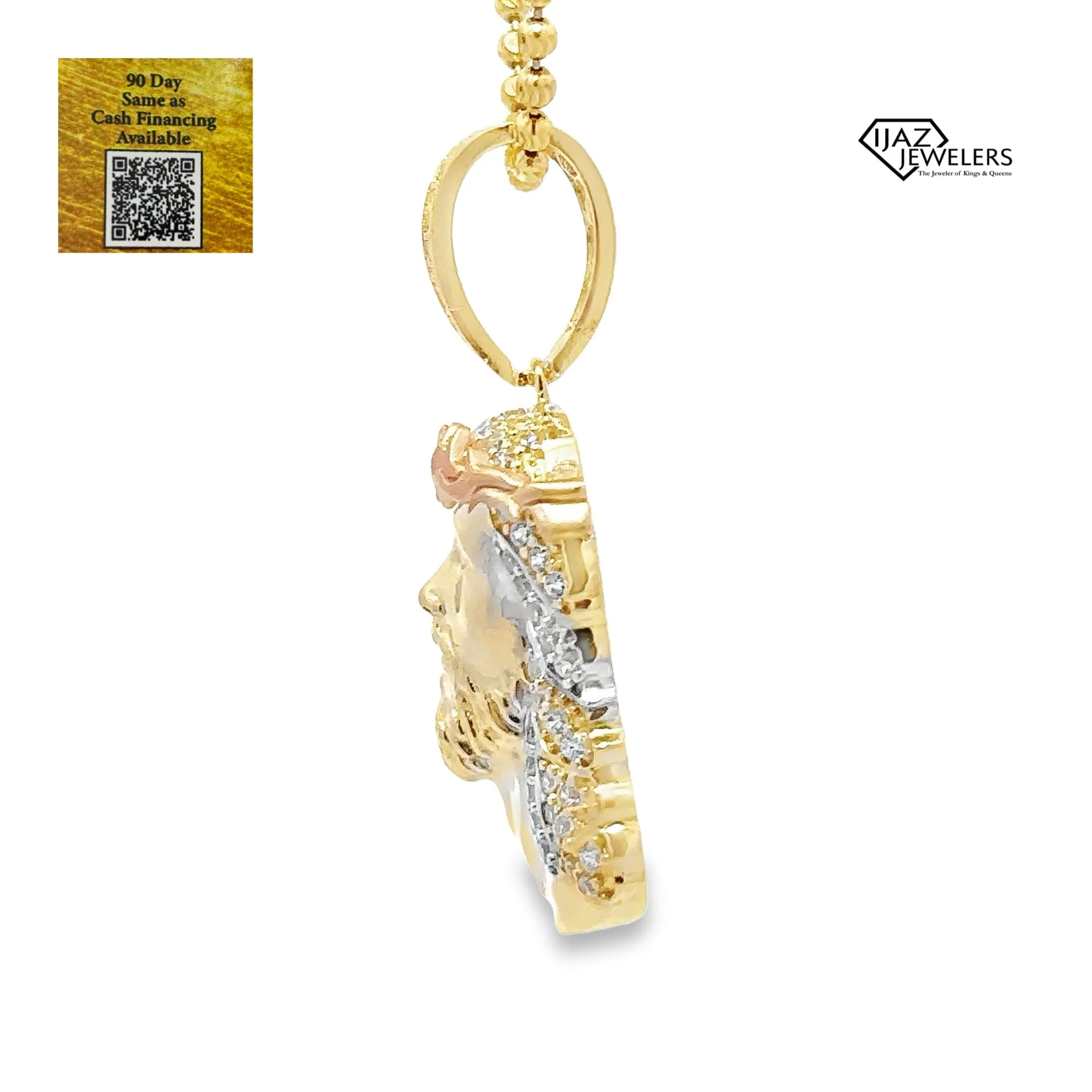 10K Gold Three Tone CZ Medium Jesus Charm