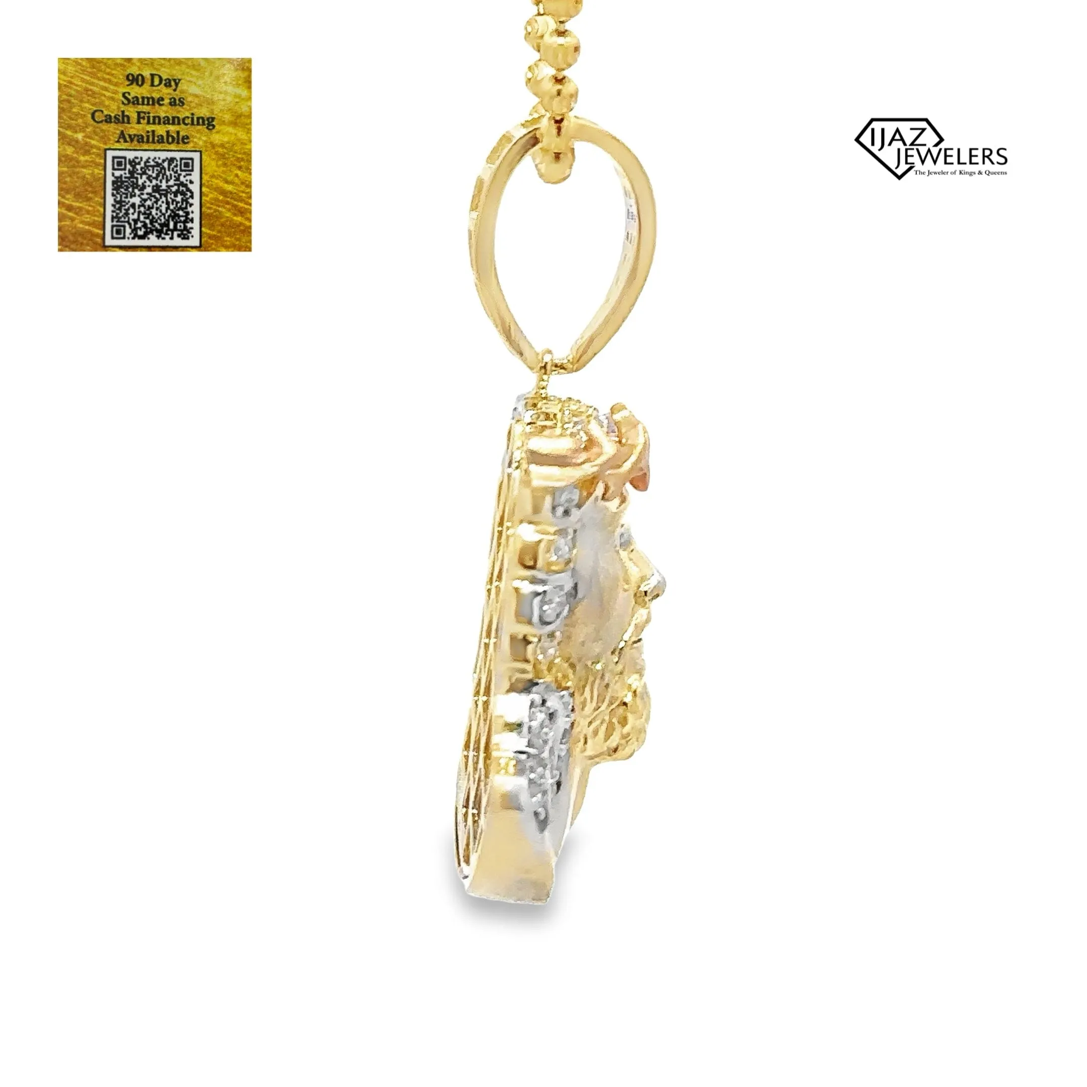 10K Gold Three Tone CZ Medium Jesus Charm