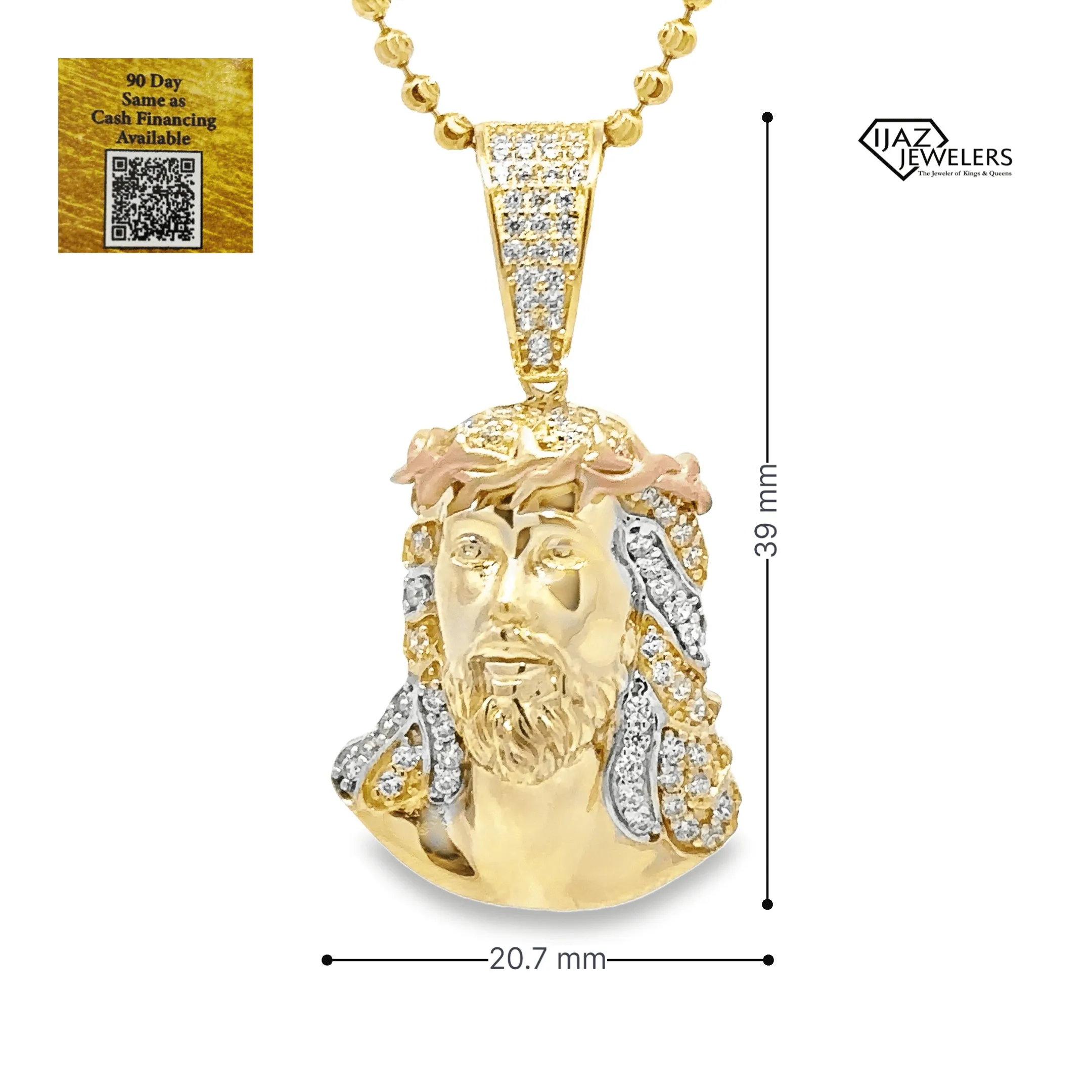 10K Gold Three Tone CZ Medium Jesus Charm