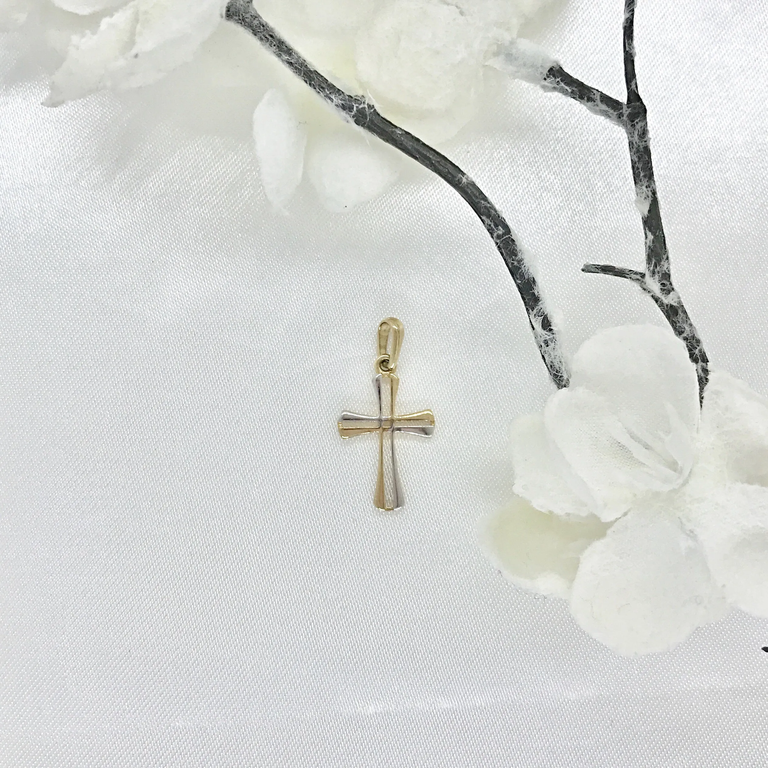 10k Two-Tone Gold Open Cross