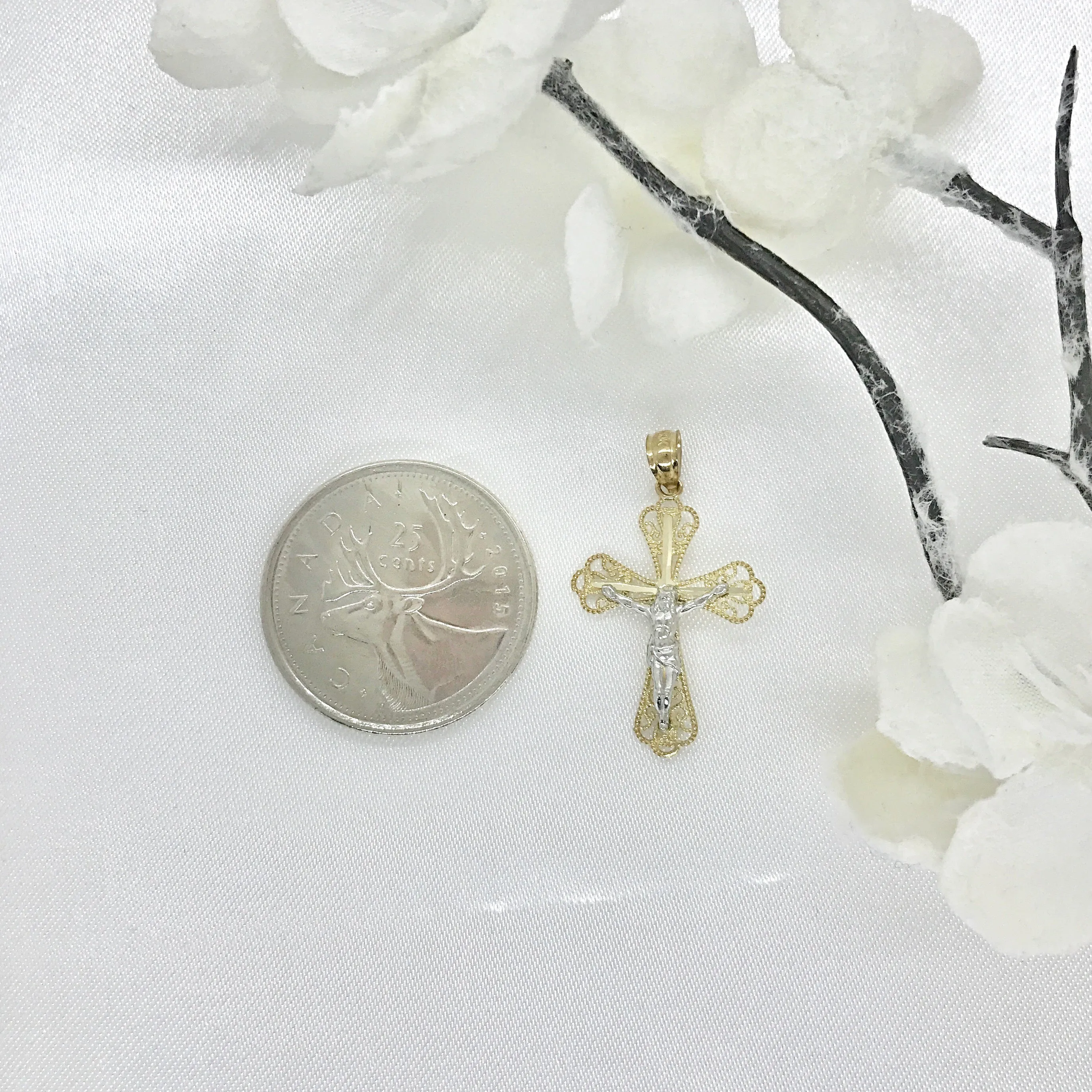 10k Two-Tone Gold Religious Crucifix