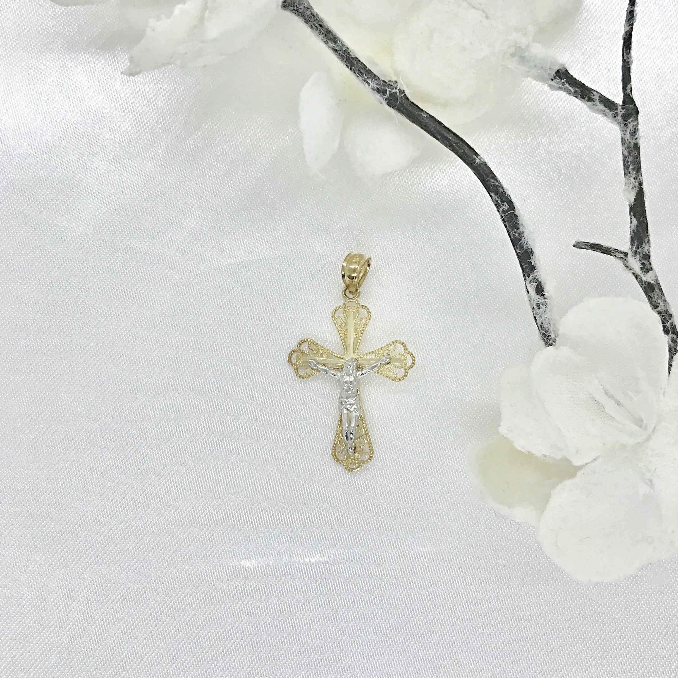 10k Two-Tone Gold Religious Crucifix