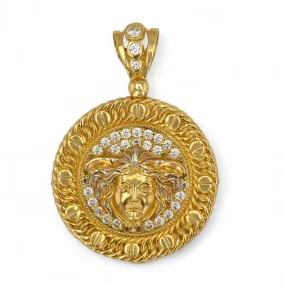 10K Yellow gold Medusa Zirconium coin pendant-314377