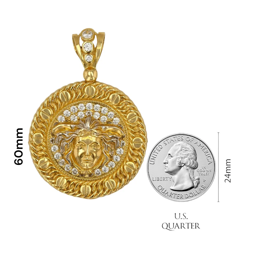 10K Yellow gold Medusa Zirconium coin pendant-314377