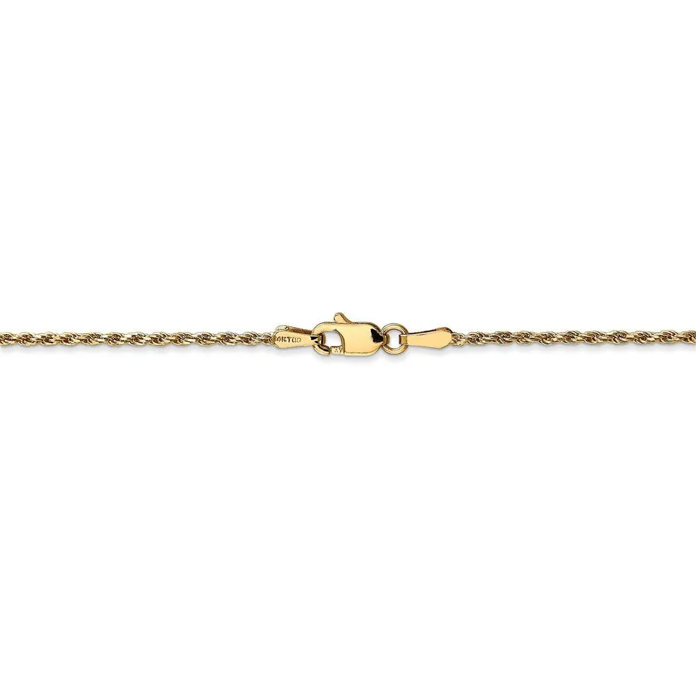 1.3mm, 14k Yellow Gold, Diamond Cut Rope Chain Anklet or Bracelet