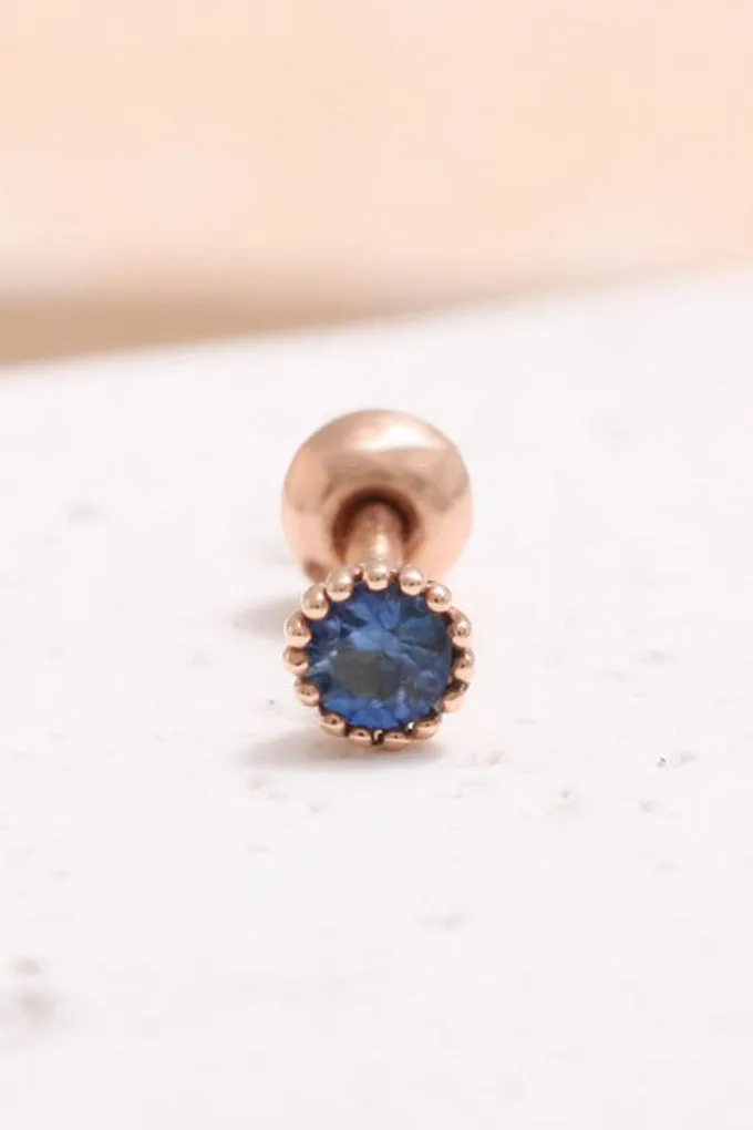 14K 18K Solid Gold 0.07ct Genuine Blue Sapphire Prongs Cartilage Tragus Helix Piercing