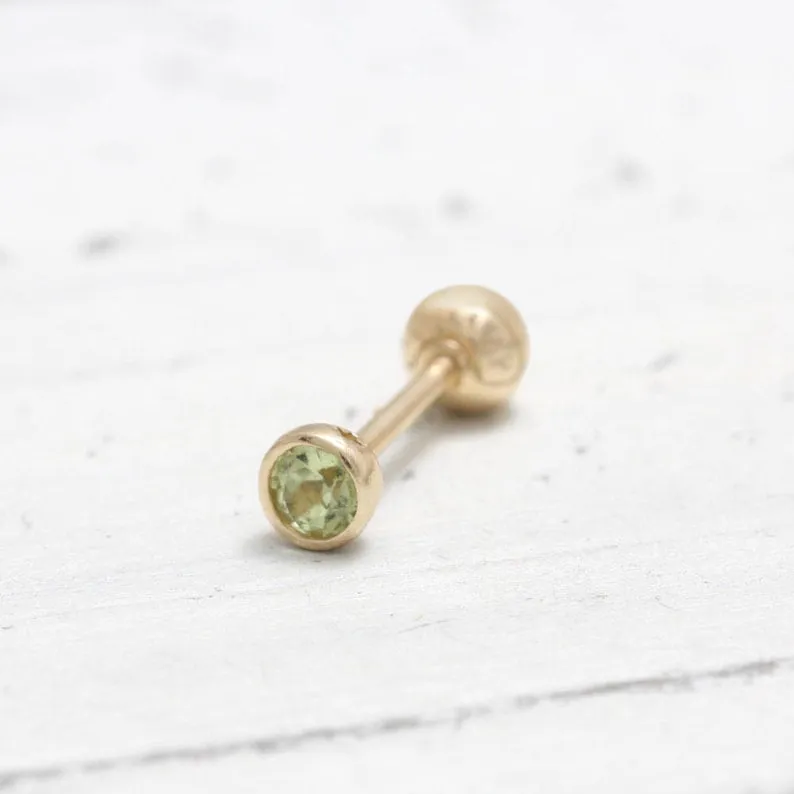 14K 18K Solid Gold 0.07ct Genuine Natural Peridot Bezel Cartilage Tragus Helix Piercing