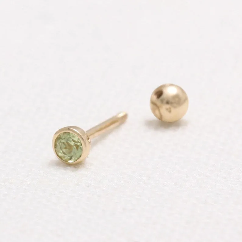 14K 18K Solid Gold 0.07ct Genuine Natural Peridot Bezel Cartilage Tragus Helix Piercing