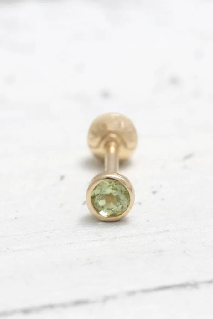 14K 18K Solid Gold 0.07ct Genuine Natural Peridot Bezel Cartilage Tragus Helix Piercing