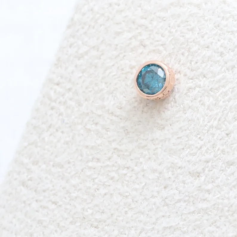 14K 18K Solid Gold  0.1ct Natural Genuine Blue Diamond Bezel Cartilage Tragus Helix Piercing