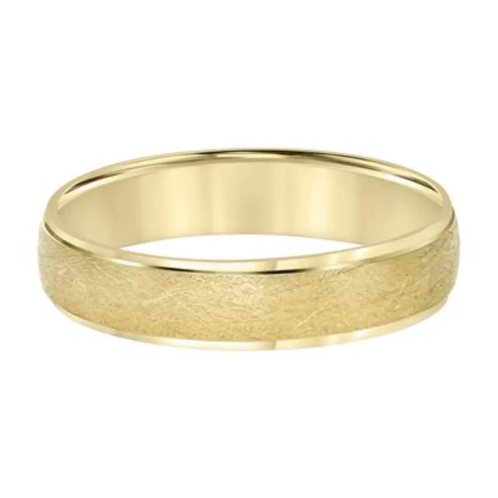 14k Gold Men's 5mm Low Dome Carved Wedding Band