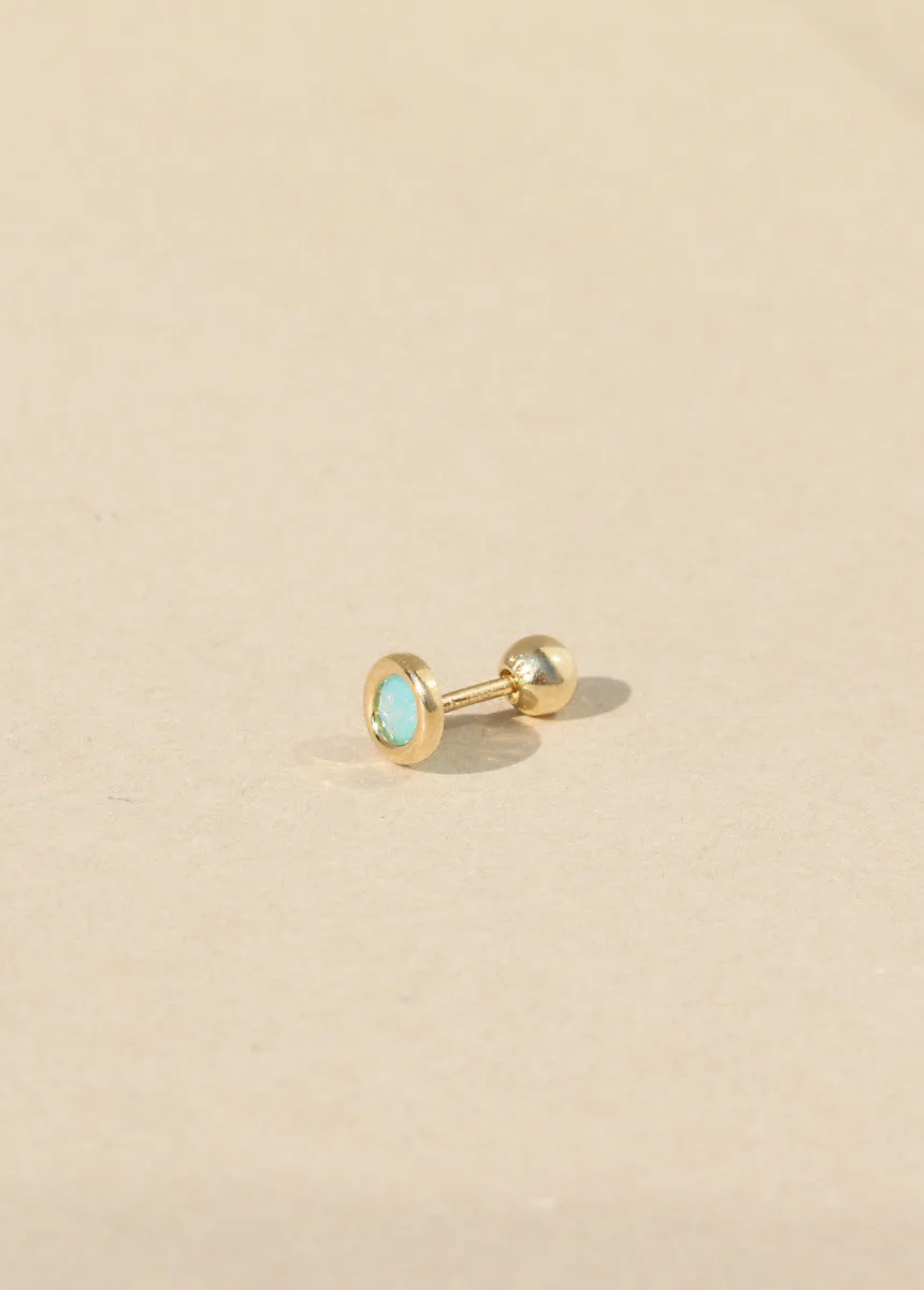 14K Real Gold Oval Blue Pastel Cz Anti Tragus Cartilage Helix Conch Lobe Earring Barbell Piercing