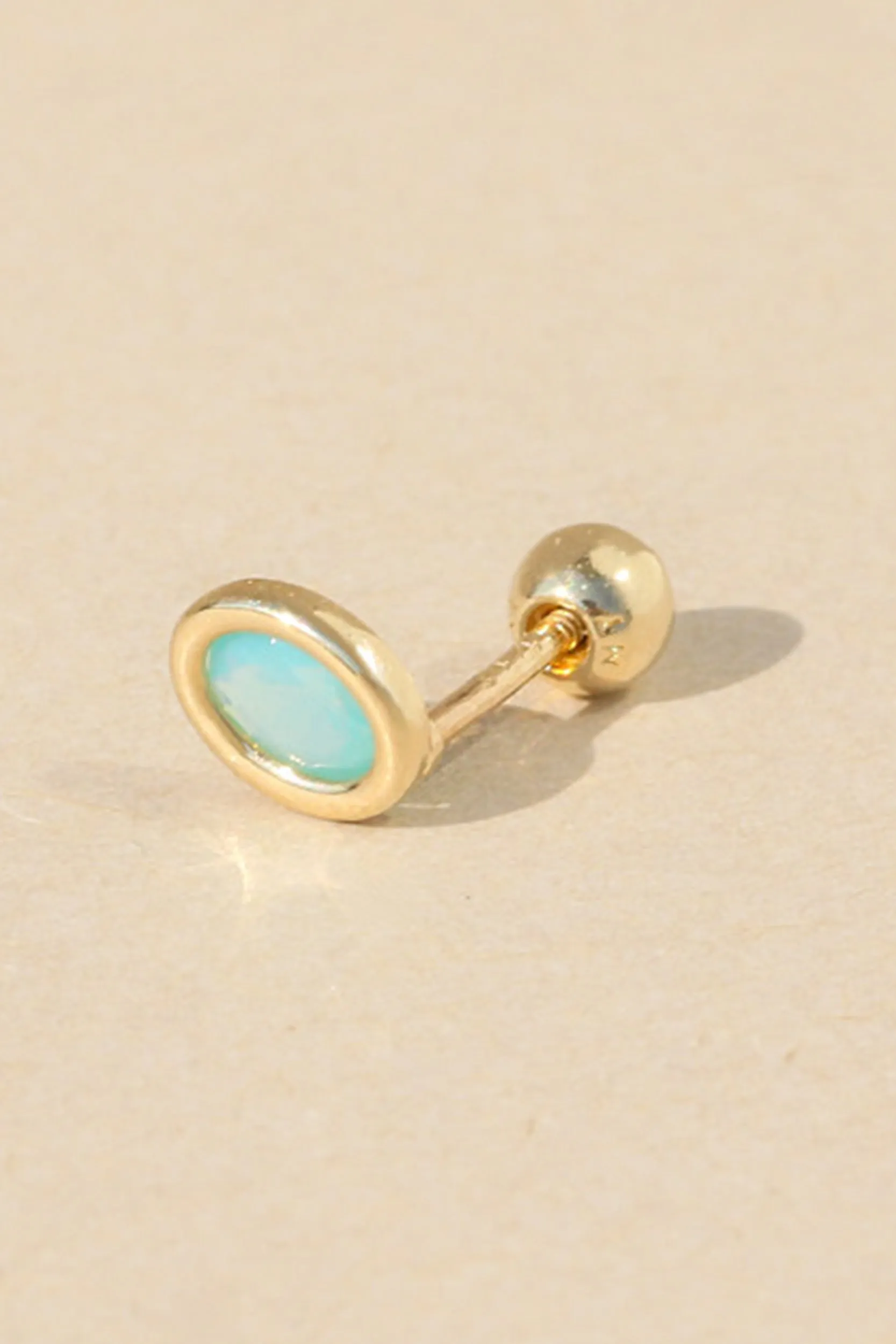 14K Real Gold Oval Blue Pastel Cz Anti Tragus Cartilage Helix Conch Lobe Earring Barbell Piercing