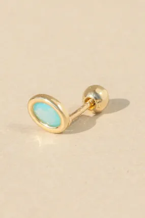 14K Real Gold Oval Blue Pastel Cz Anti Tragus Cartilage Helix Conch Lobe Earring Barbell Piercing