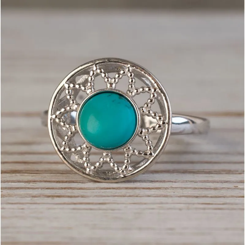 14K White Gold Round Turquoise 6mm Ring