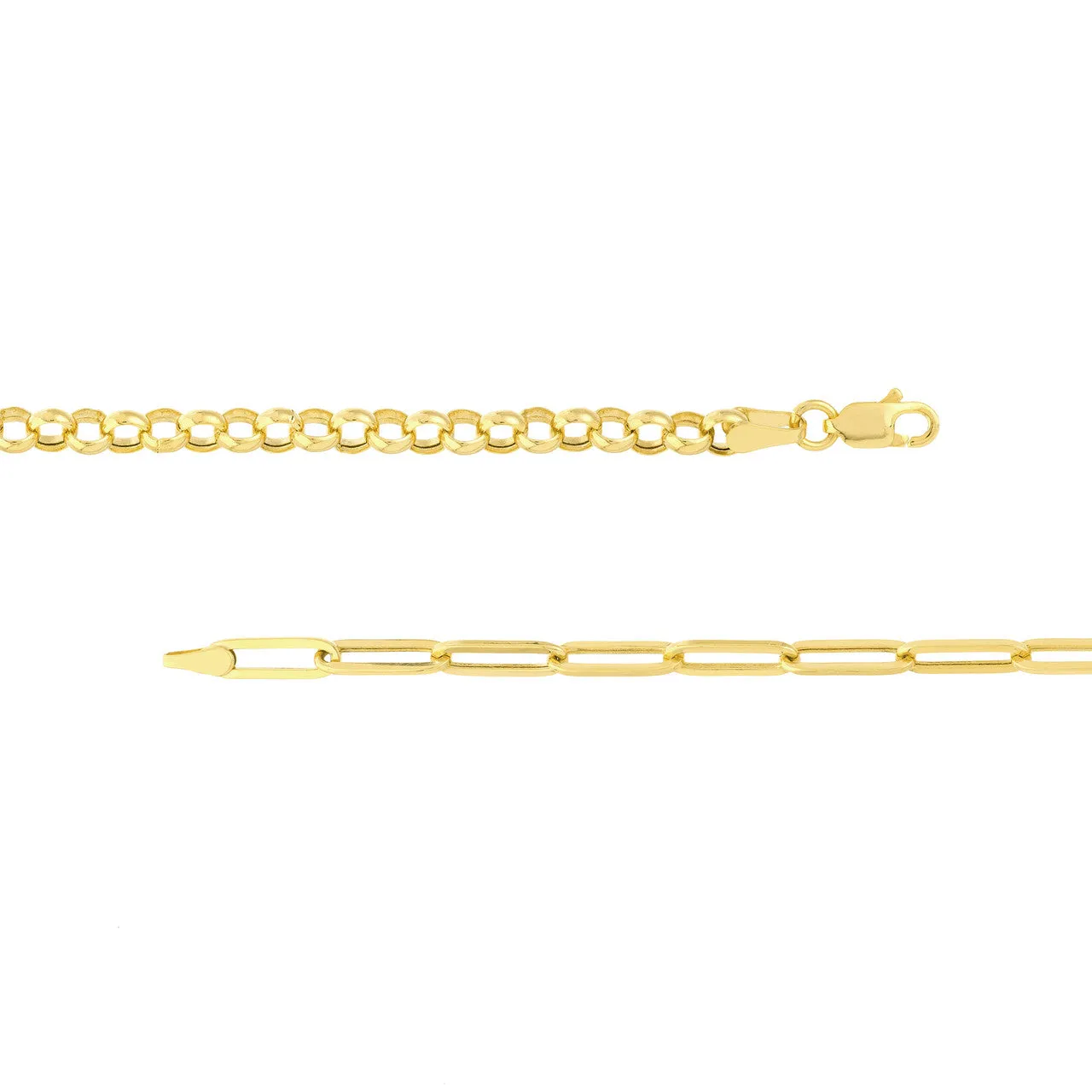 14K Yellow Gold 50/50 Paperclip   Rolo Chain Necklace