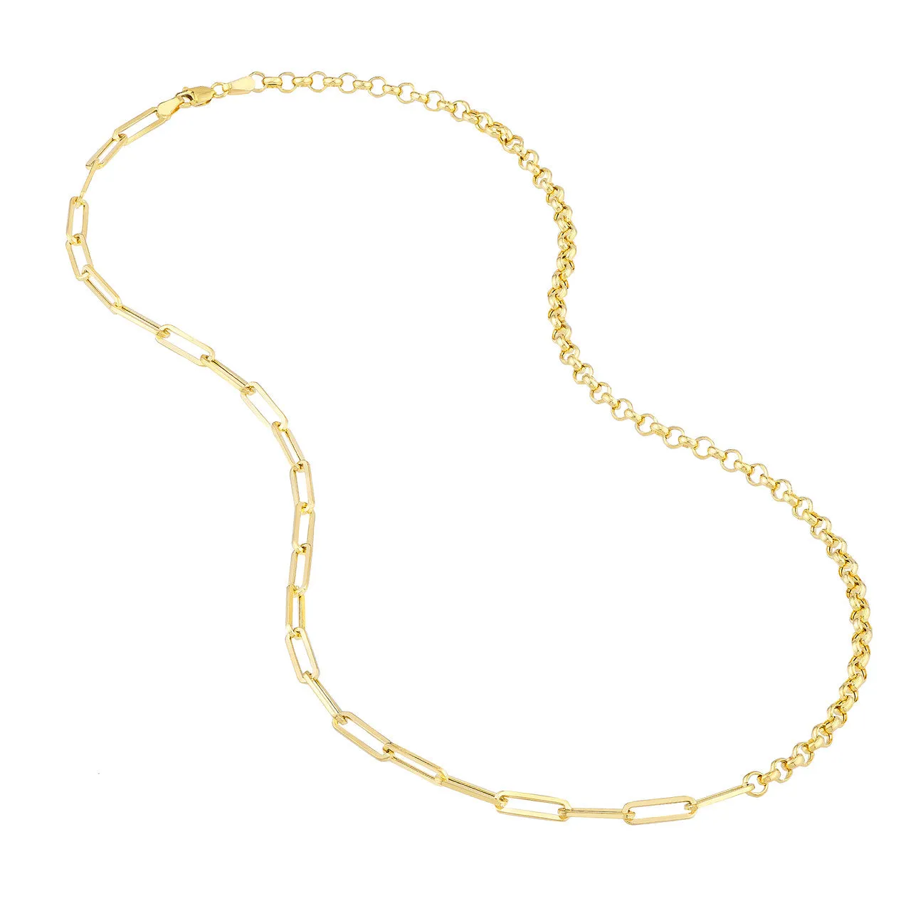 14K Yellow Gold 50/50 Paperclip   Rolo Chain Necklace