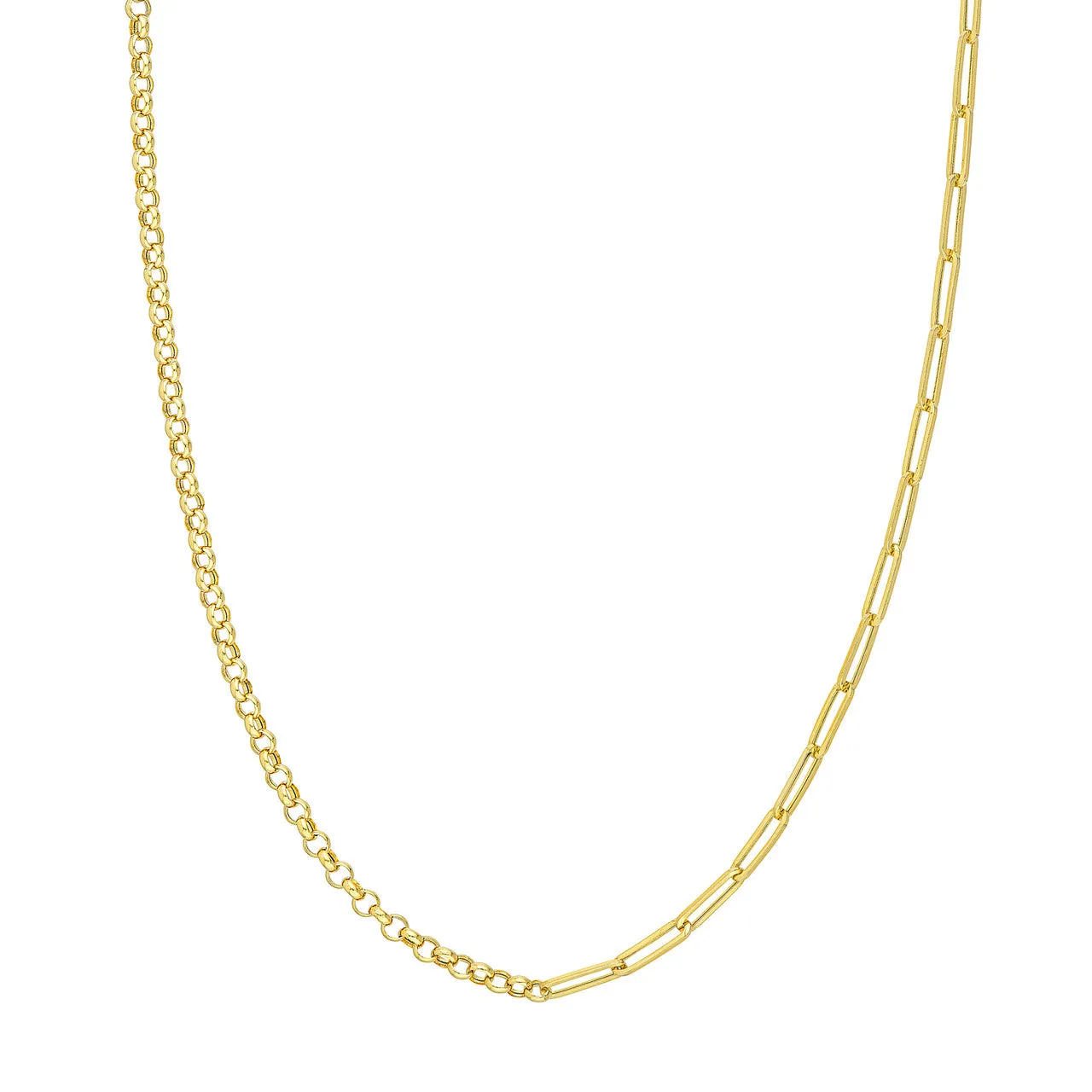 14K Yellow Gold 50/50 Paperclip   Rolo Chain Necklace