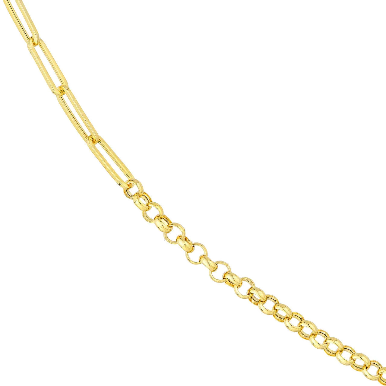 14K Yellow Gold 50/50 Paperclip   Rolo Chain Necklace