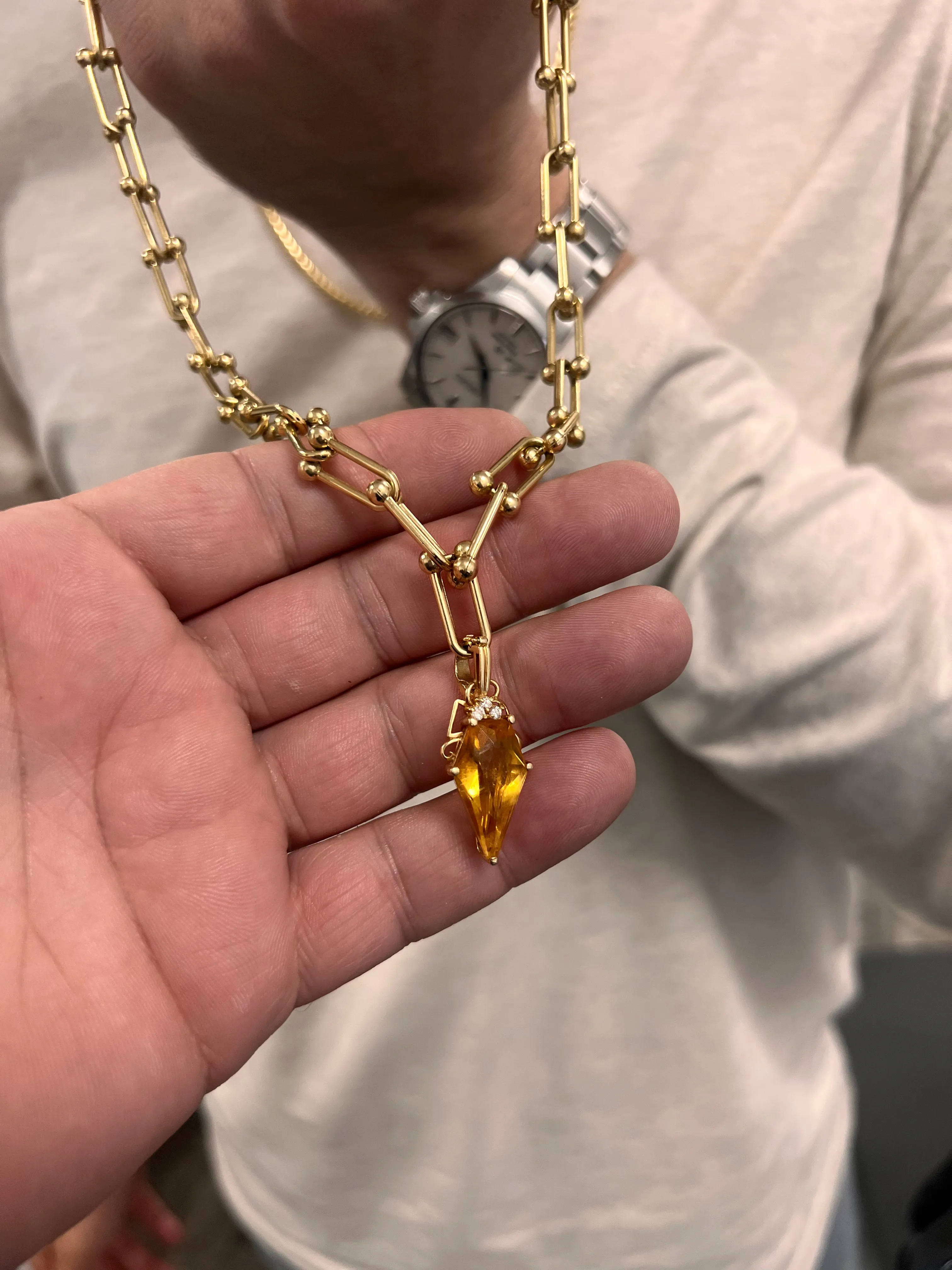 14K Yellow gold citrine drop tear choker-217426