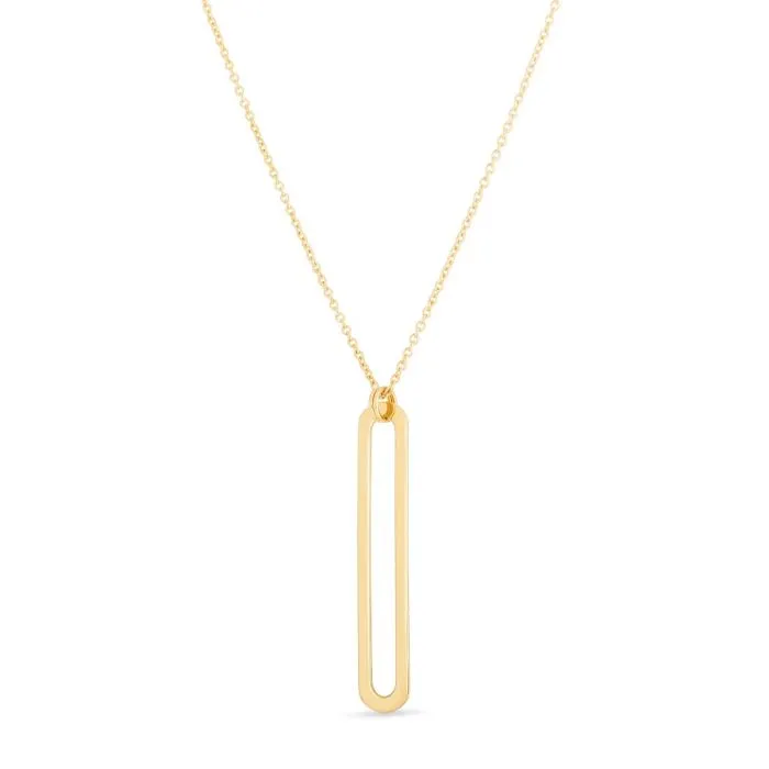 14K Yellow Gold Single Paperclip Pendant - 18"