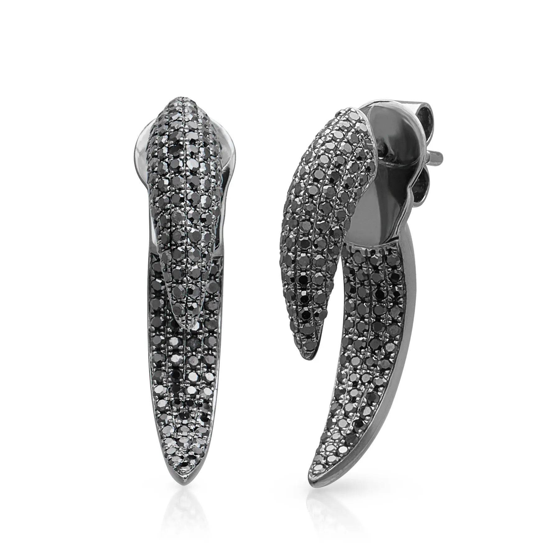 14KT Black Rhodium Black Diamond Sabre Earrings