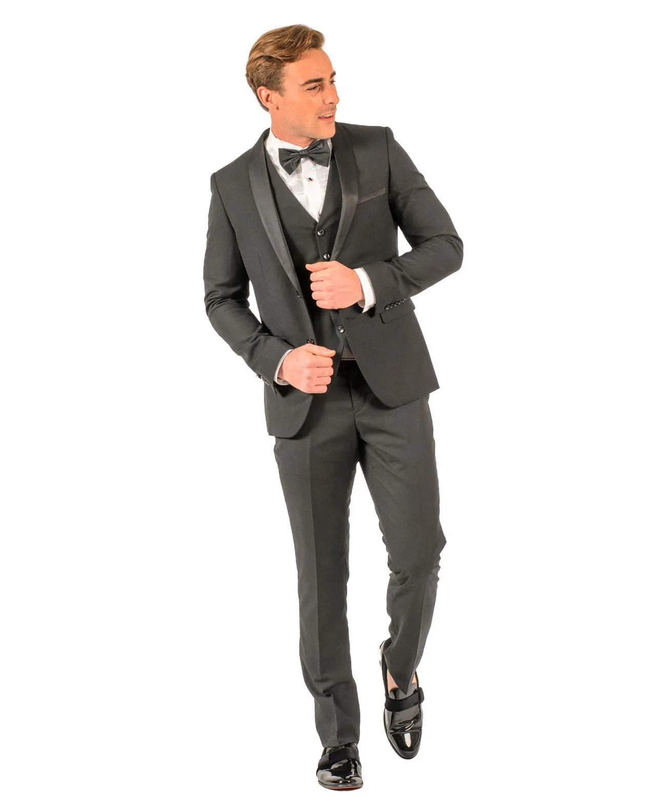 2 Button Black Slim Fit Suit with Shawl Lapel FF2SSX V-1230