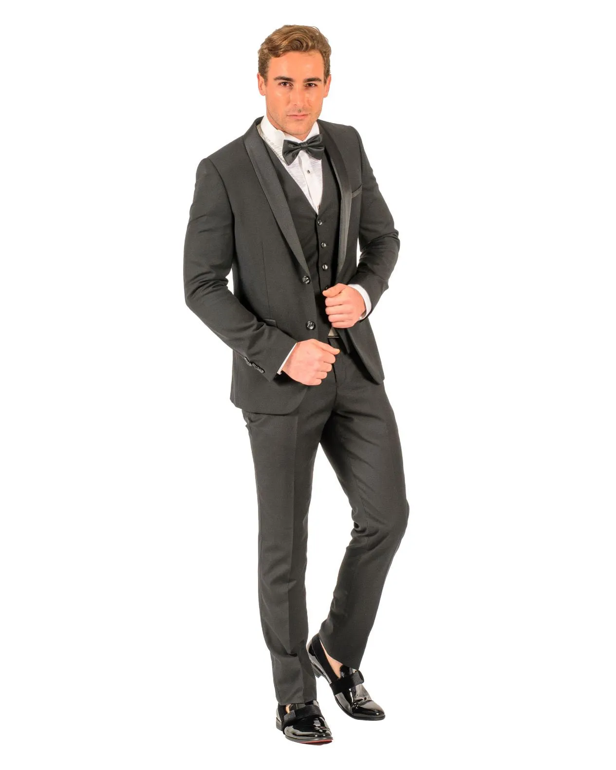 2 Button Black Slim Fit Suit with Shawl Lapel FF2SSX V-1230