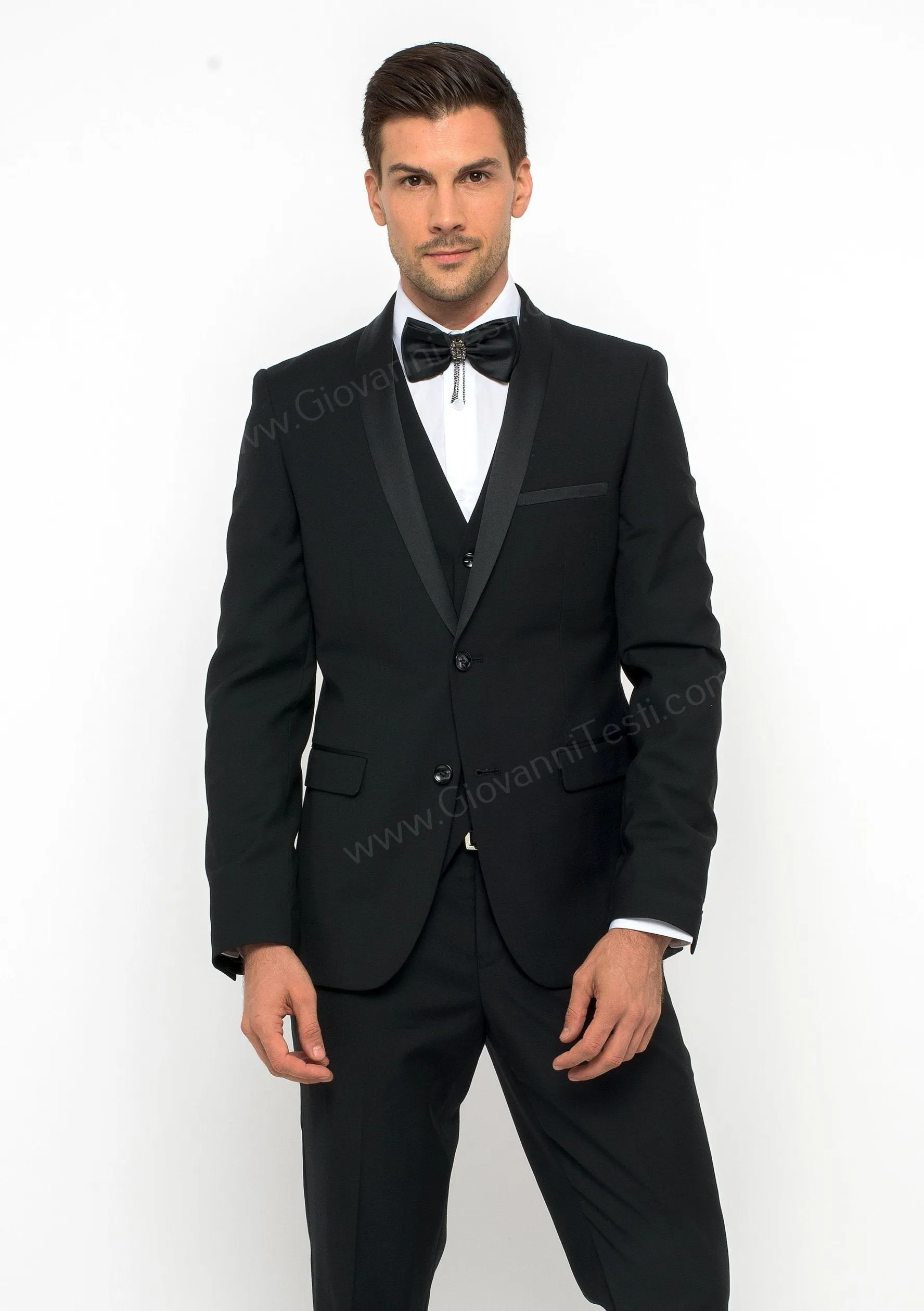 2 Button Black Slim Fit Suit with Shawl Lapel FF2SSX V-1230