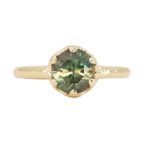 2.0ct Round Australian Parti Green Sapphire Six Prong Low Profile Evergreen Ring in 14K Yellow Gold