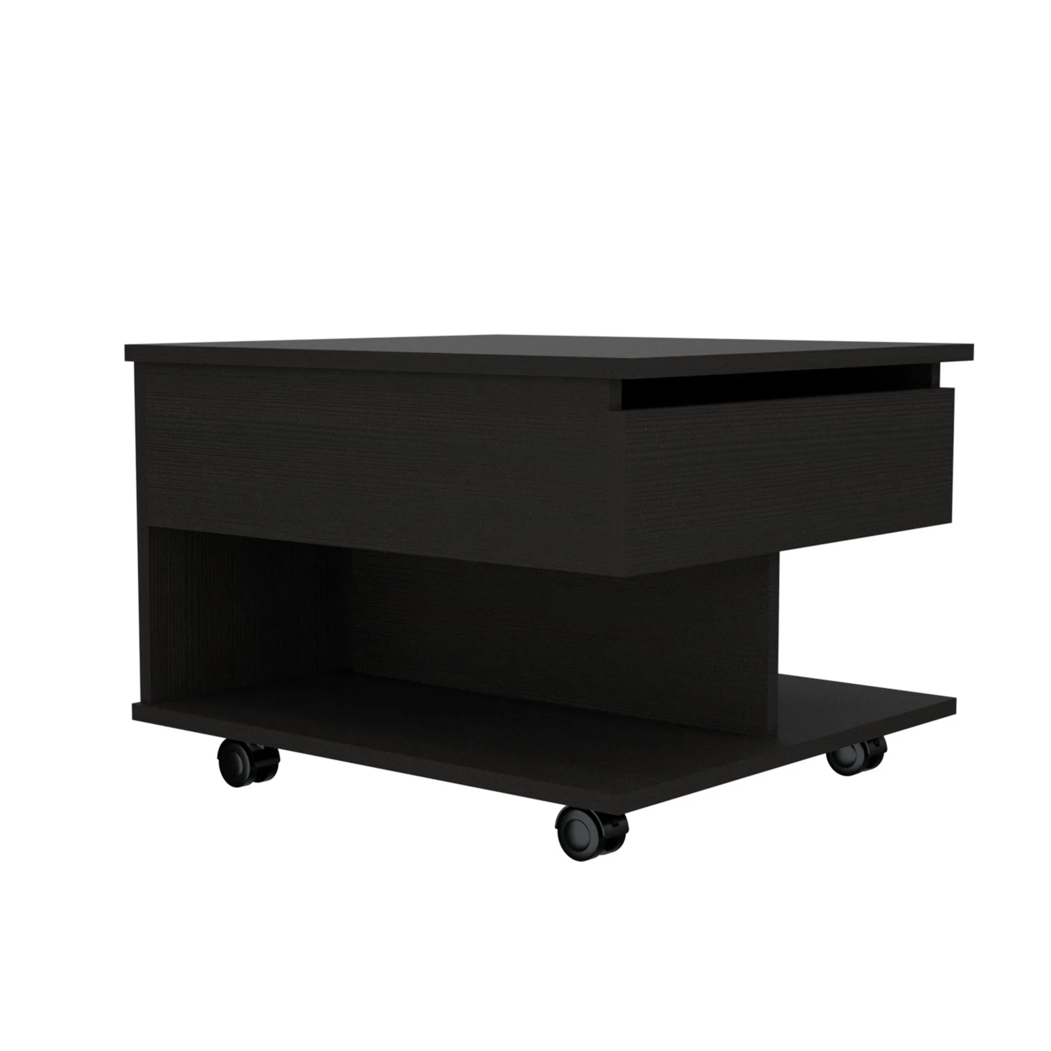 22" Black Manufactured Wood Rectangular Lift Top Coffee Table With Drawer By Homeroots