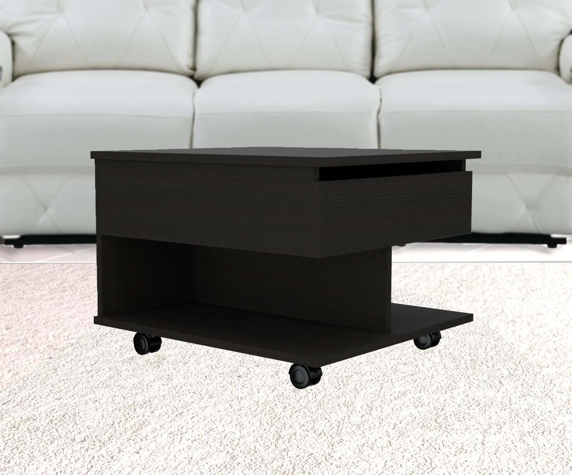 22" Black Manufactured Wood Rectangular Lift Top Coffee Table With Drawer By Homeroots