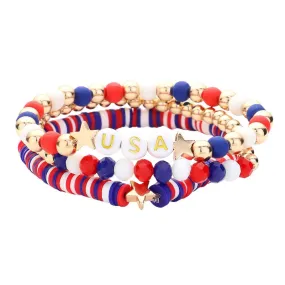 3PCS USA Message Beaded Stretch Multi Layered Bracelets