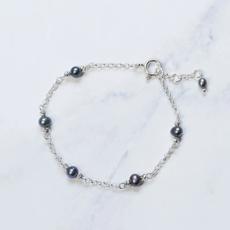 925 Silver Black Pearl Bracelet - June Birthstone Gift