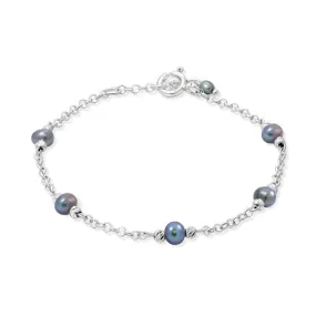 925 Silver Black Pearl Bracelet - June Birthstone Gift