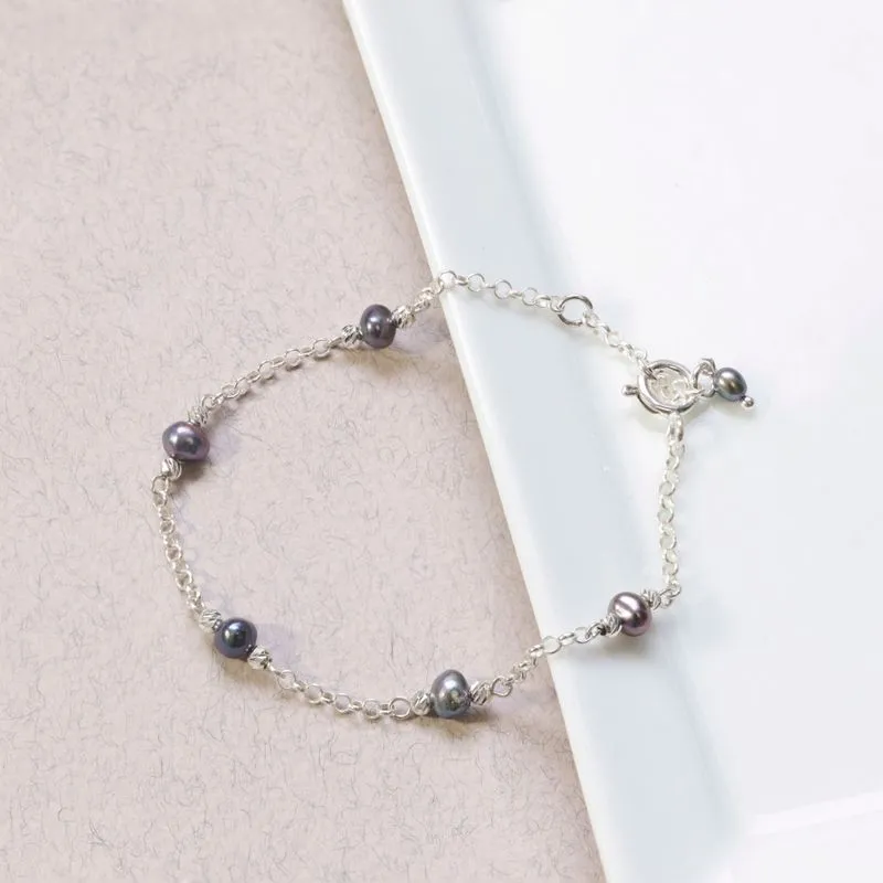 925 Silver Black Pearl Bracelet - June Birthstone Gift