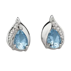 9CT AQUAMARINE & DIAMOND EARRINGS