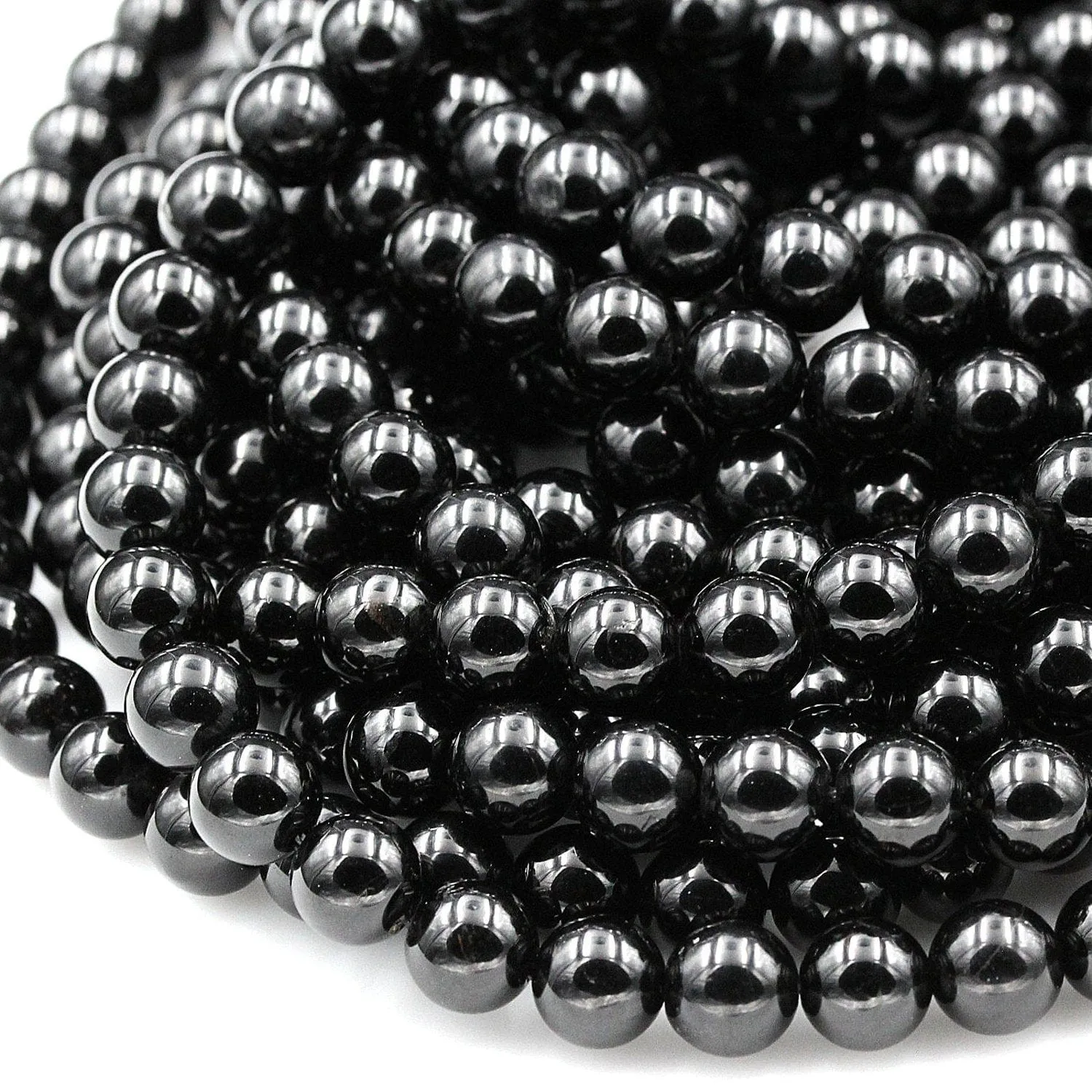 A  Genuine Natural Black Tourmaline Beads 4mm 6mm 8mm 10mm 12mm Round Beads High Quality Black Gemstone Full 16" Strand