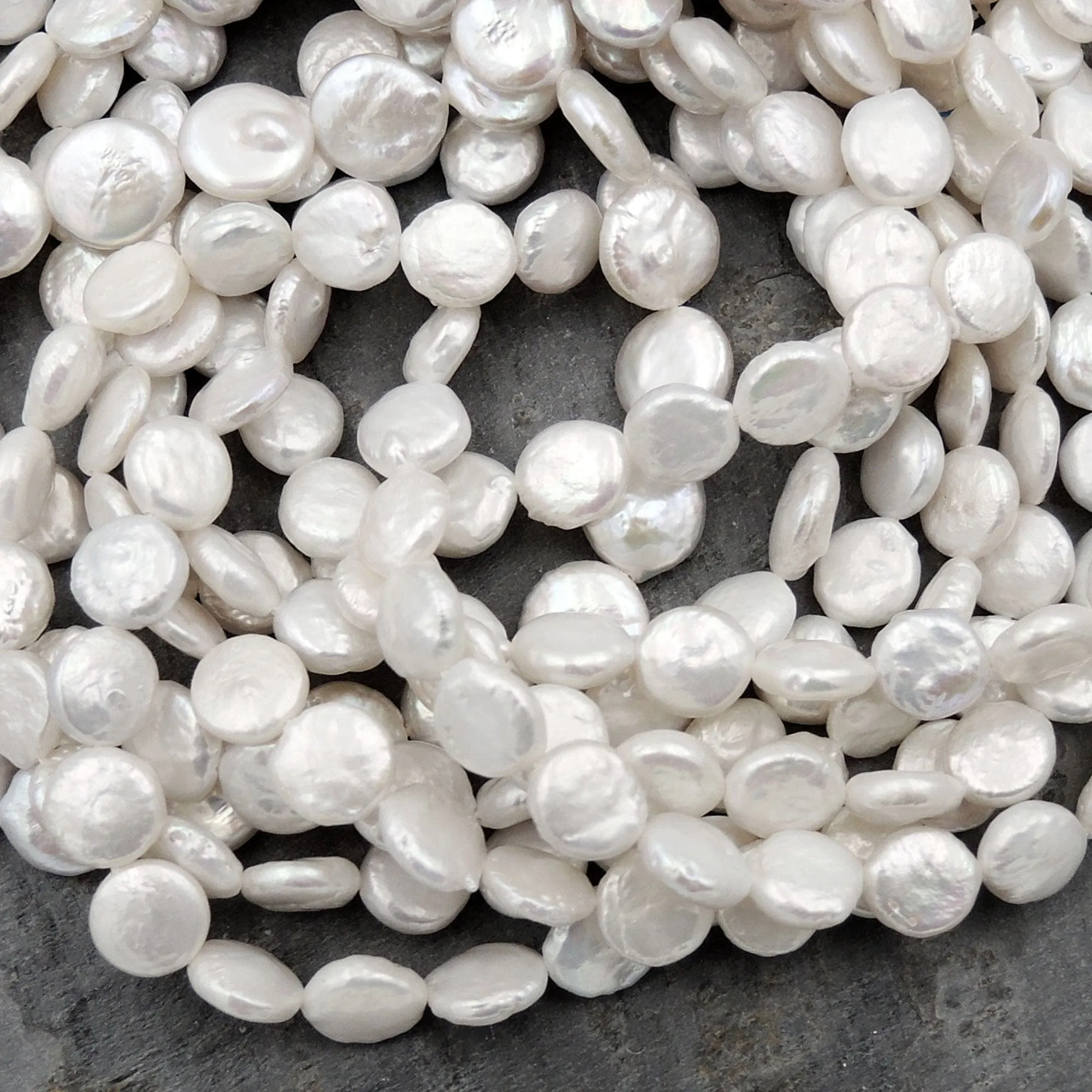 AAA 8mm 10mm White Coin Pearl Thick Brilliant Nacre Real Genuine Natural Freshwater Pearl Full 16" Strand