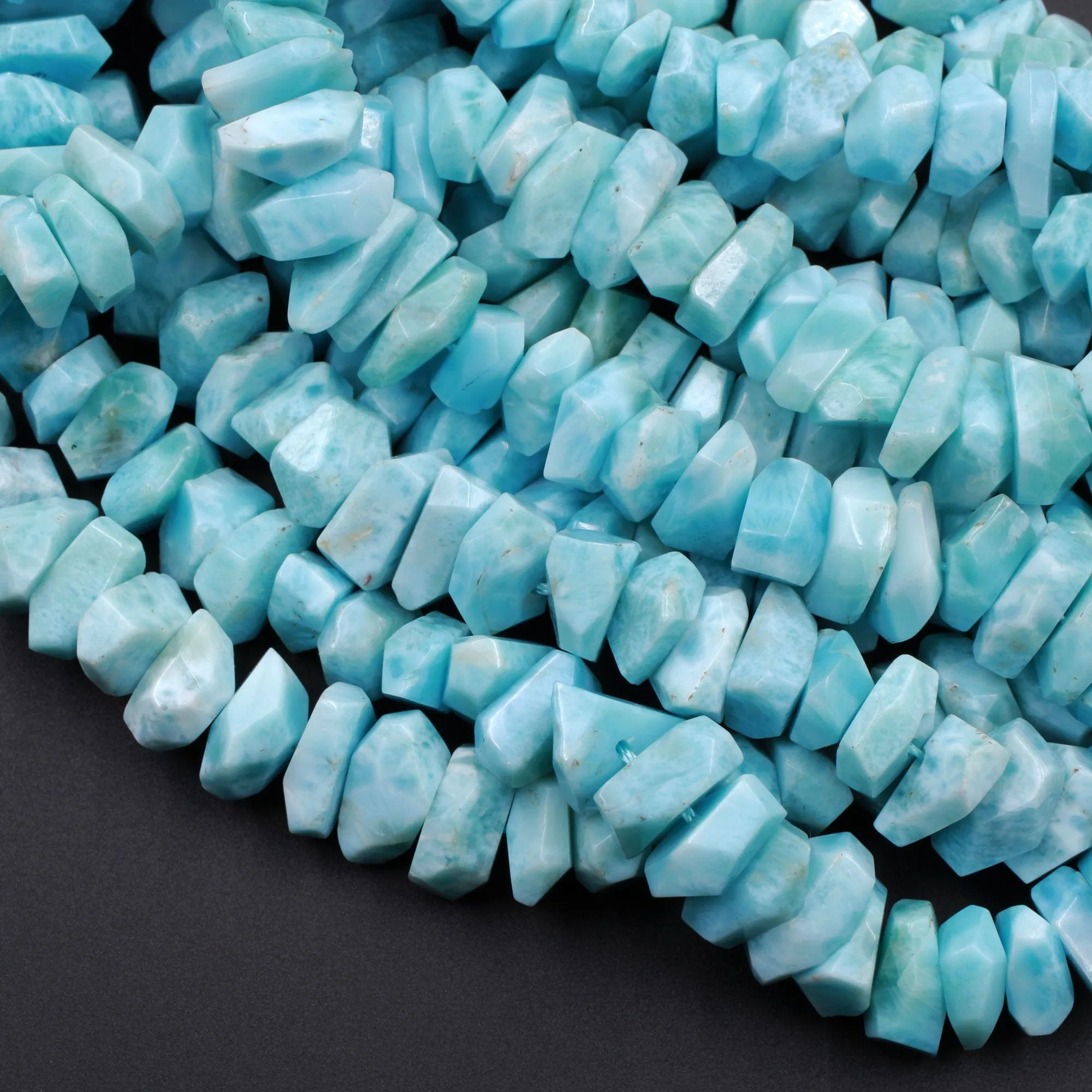 AAA Faceted Natural Blue Larimar Nuggets Chunky Center Dilled Freeform Disc Beads Real Larimar Stone 16" Strand