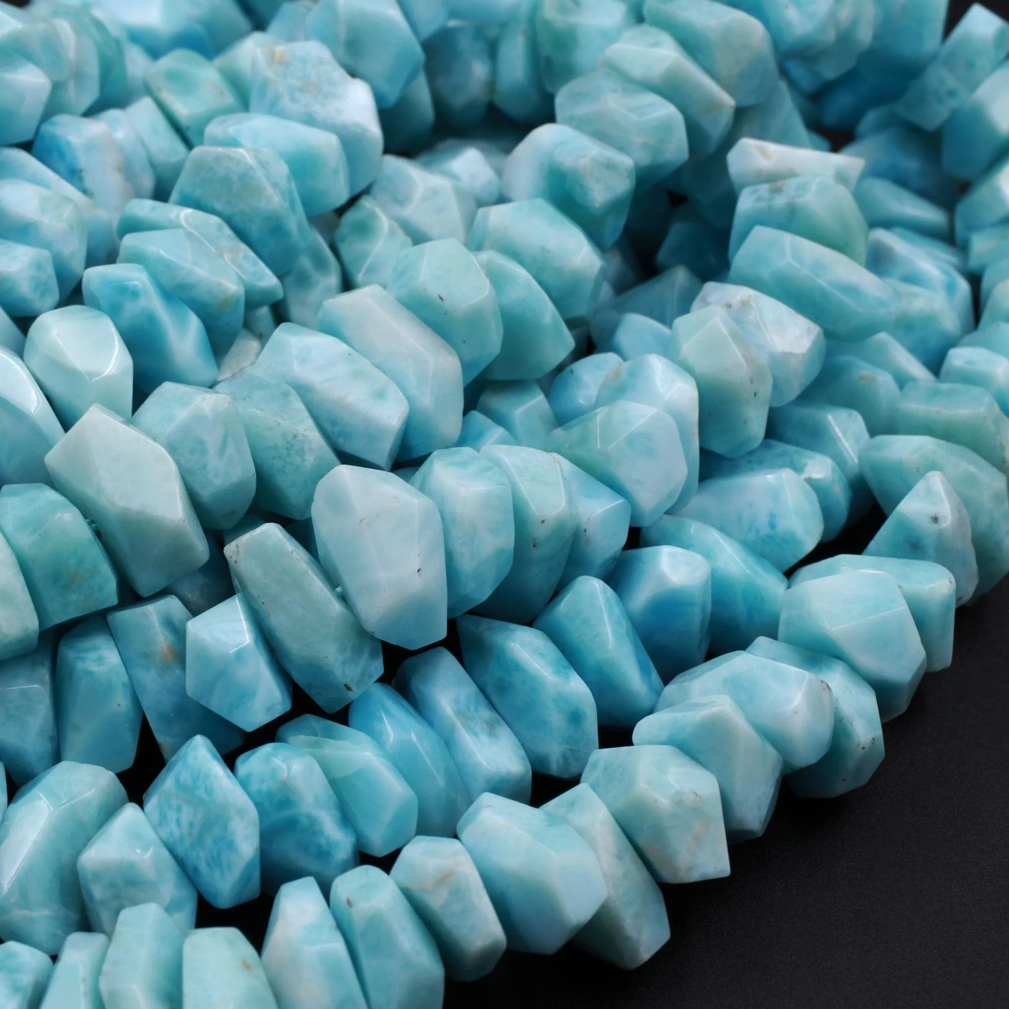 AAA Faceted Natural Blue Larimar Nuggets Chunky Center Dilled Freeform Disc Beads Real Larimar Stone 16" Strand