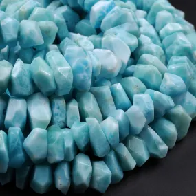 AAA Faceted Natural Blue Larimar Nuggets Chunky Center Dilled Freeform Disc Beads Real Larimar Stone 16" Strand