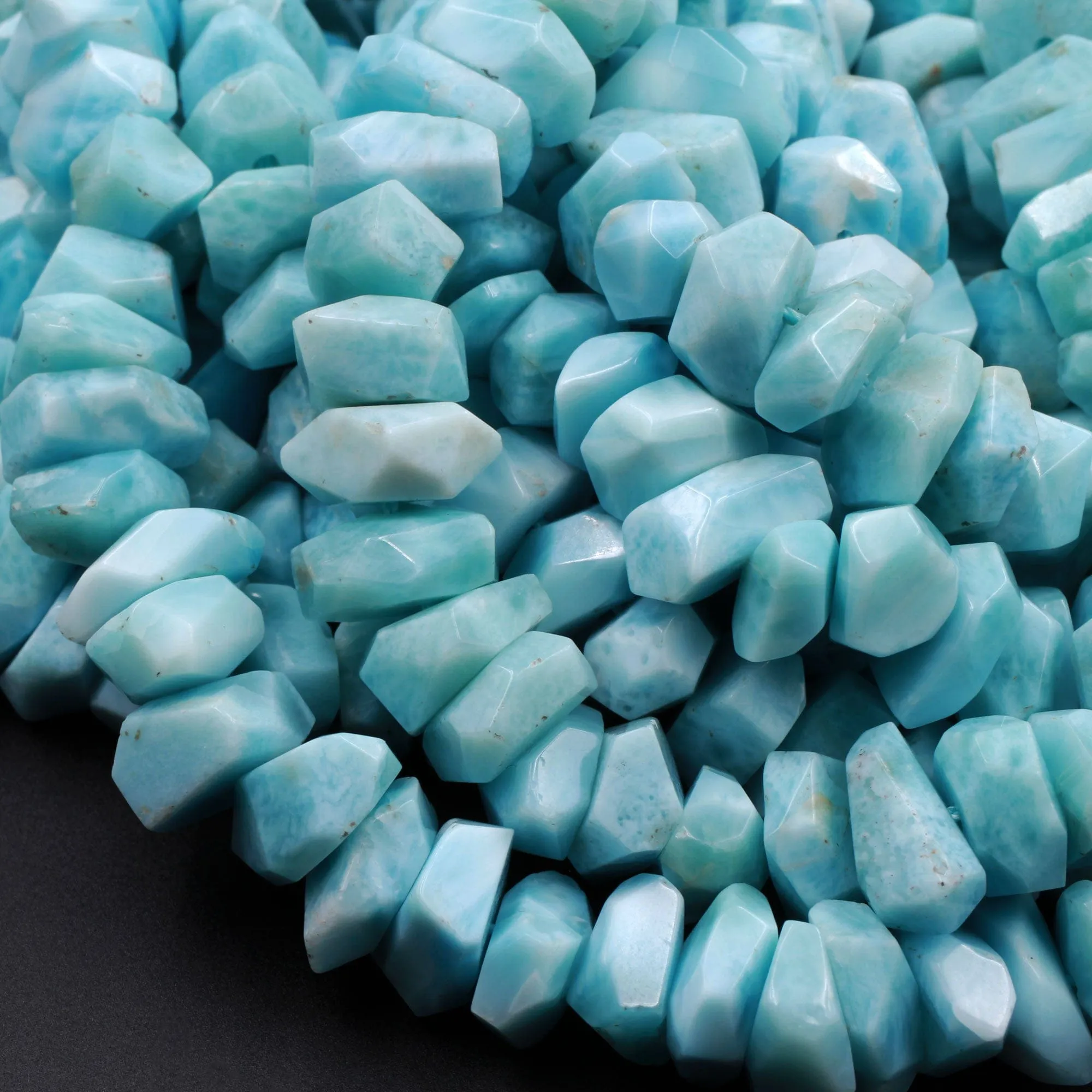 AAA Faceted Natural Blue Larimar Nuggets Chunky Center Dilled Freeform Disc Beads Real Larimar Stone 16" Strand