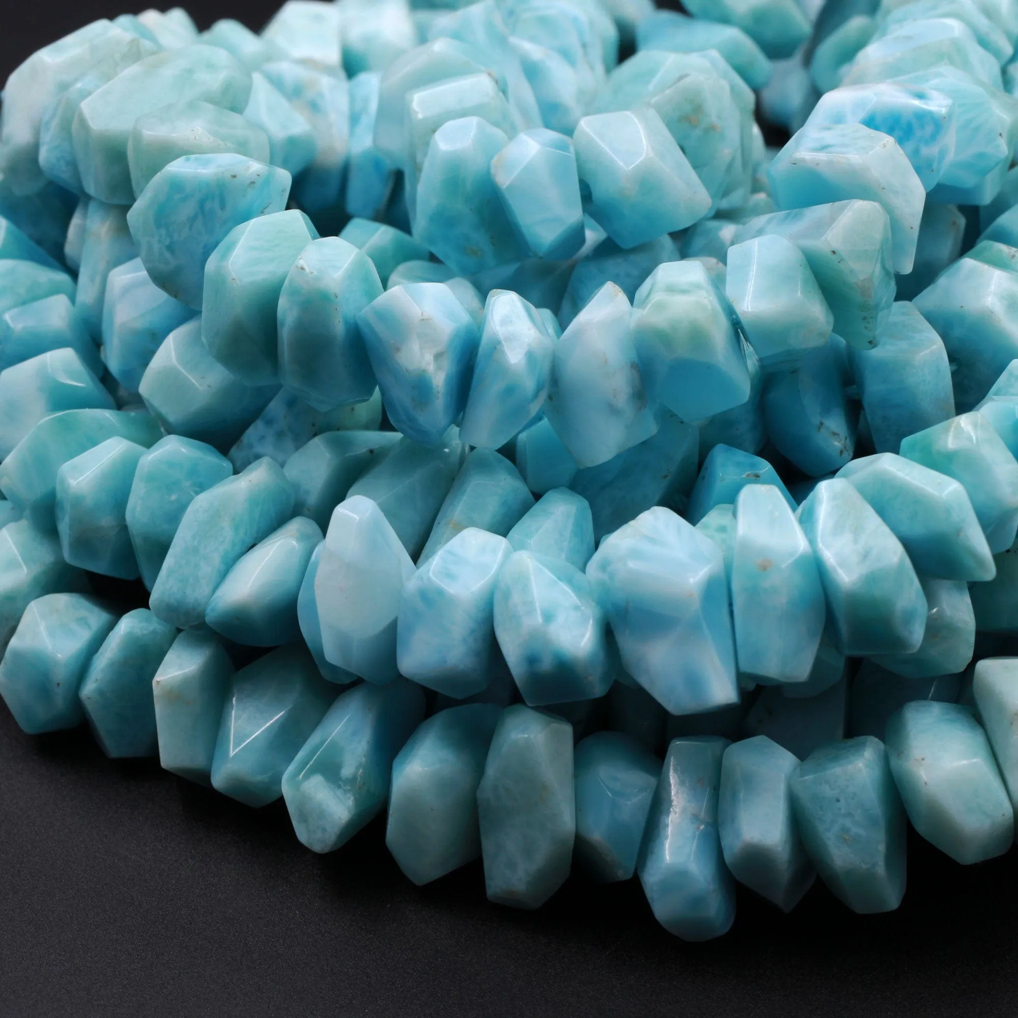 AAA Faceted Natural Blue Larimar Nuggets Chunky Center Dilled Freeform Disc Beads Real Larimar Stone 16" Strand