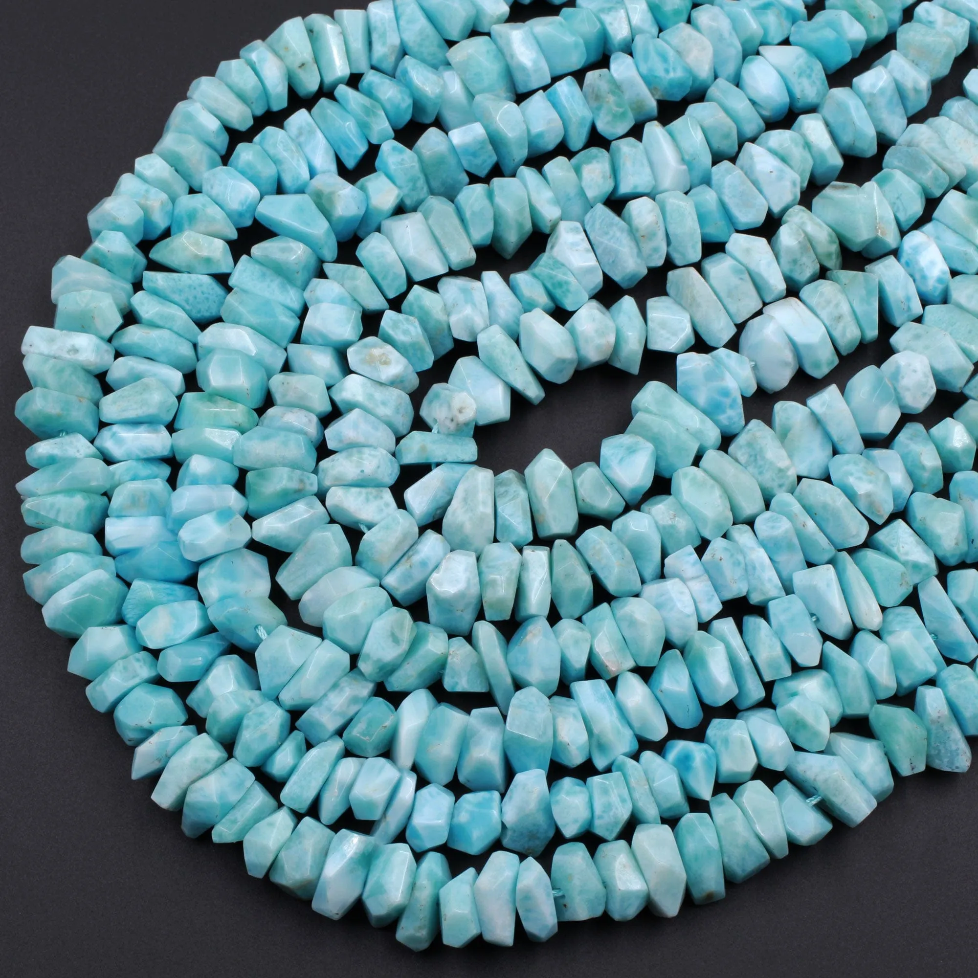 AAA Faceted Natural Blue Larimar Nuggets Chunky Center Dilled Freeform Disc Beads Real Larimar Stone 16" Strand