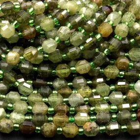 AAA Faceted Natural Green Garnet 6mm Beads Energy Prism Double Terminated Point Cut Gemstone 15.5" Strand