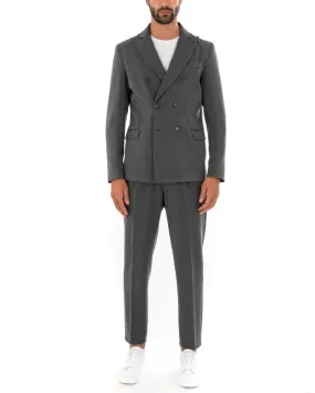 Abito Uomo Doppiopetto Completo Viscosa Grigio Sartoriale Giacca Pantaloni Elegante Casual GIOSAL-OU2086A