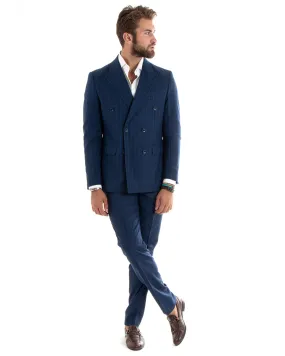 Abito Uomo Doppiopetto Vestito Completo Giacca Pantaloni Blu Gessato Elegante Casual GIOSAL-OU2404A