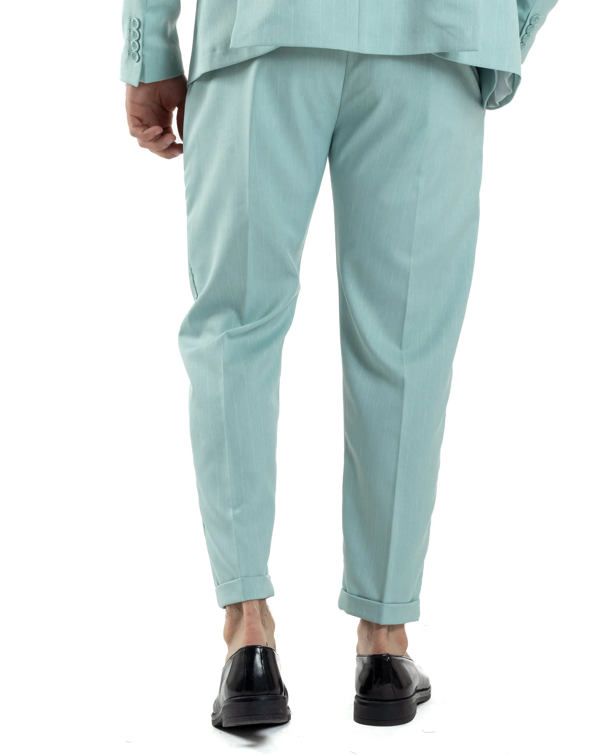 Abito Uomo Doppiopetto Vestito Completo Giacca Pantaloni Verde Acqua Gessato Elegante Casual GIOSAL-AE1052A