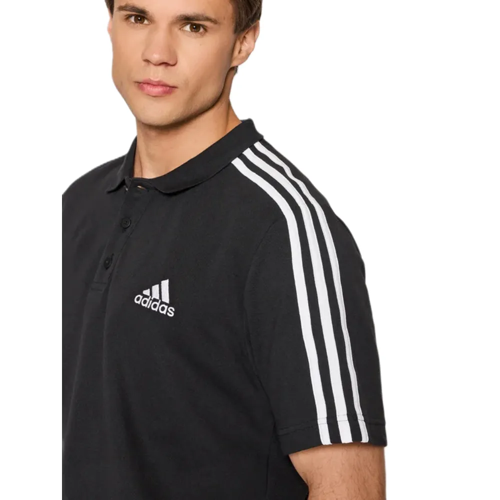 Adidas Men's 3-Stripes Pique Polo Shirt (Black/White)